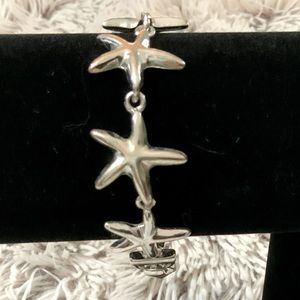 Silver Plated Summertime Starfish Design Link Bracelet with Magnetic Clasp
